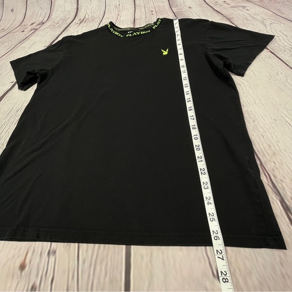PLAYBOY by PACSUN black cotton t-shirt with neon green trim and logo, size L - Picture 10 of 12